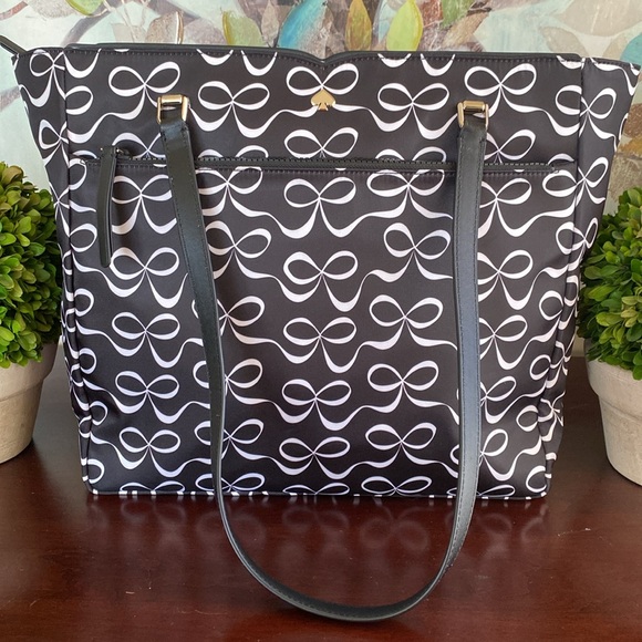 KATE SPADE♠️New York🖤BLACK & WHITE🤍 JAE ELEGANT BOW LARGE TOTE BAG🌟LIKE NEW🌟 - Picture 5 of 17